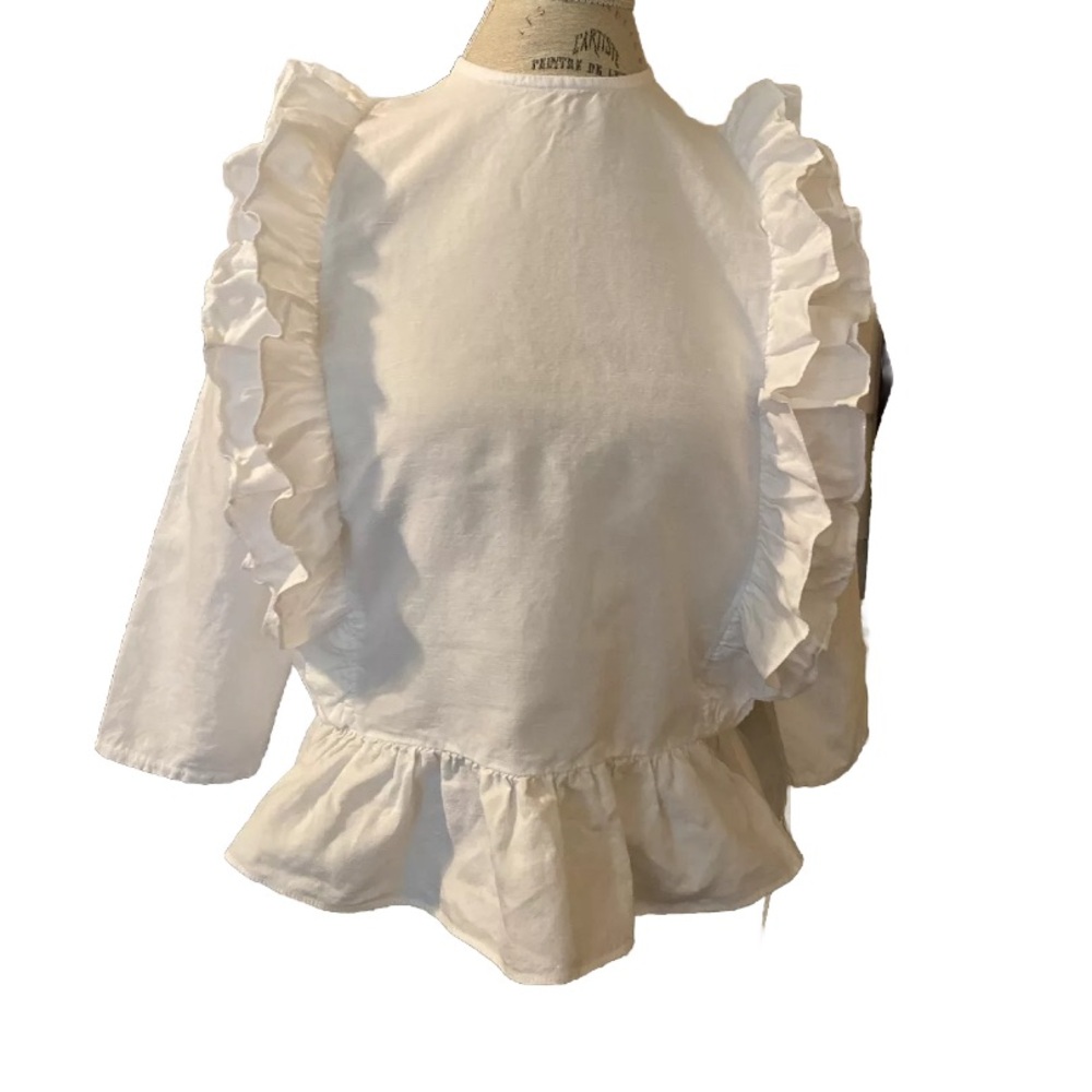 “Western Range” VTG 70/80s Cotton Coquette Western Crop White Ruffle Blouse
